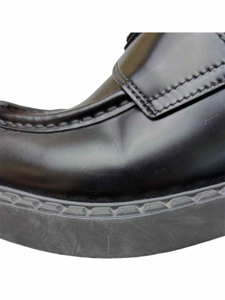 Prada Size 38 Brushed Leather Logo Loafers