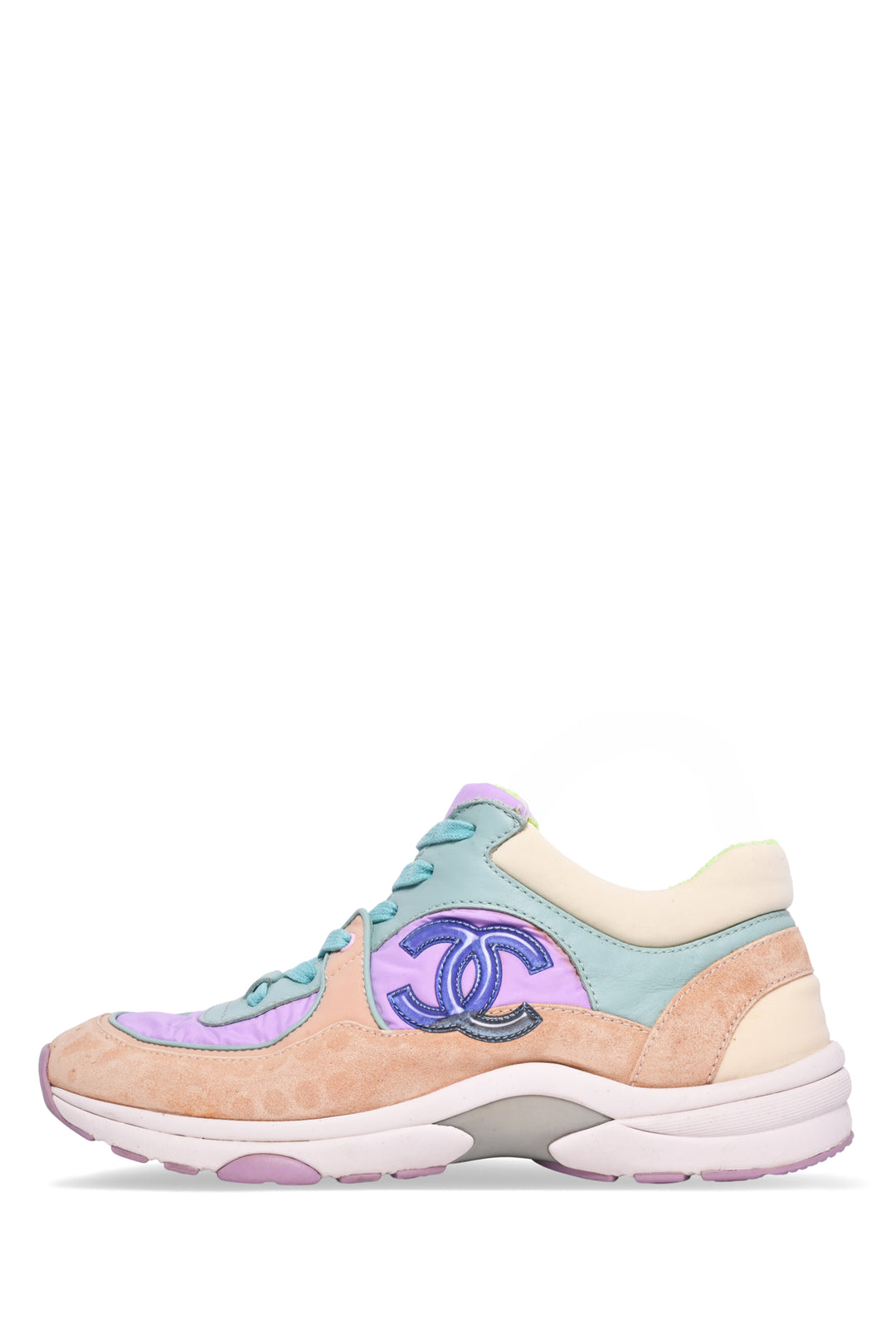 Chanel Size 38 Nylon, Leather & Suede Colorblock CC Sneaker