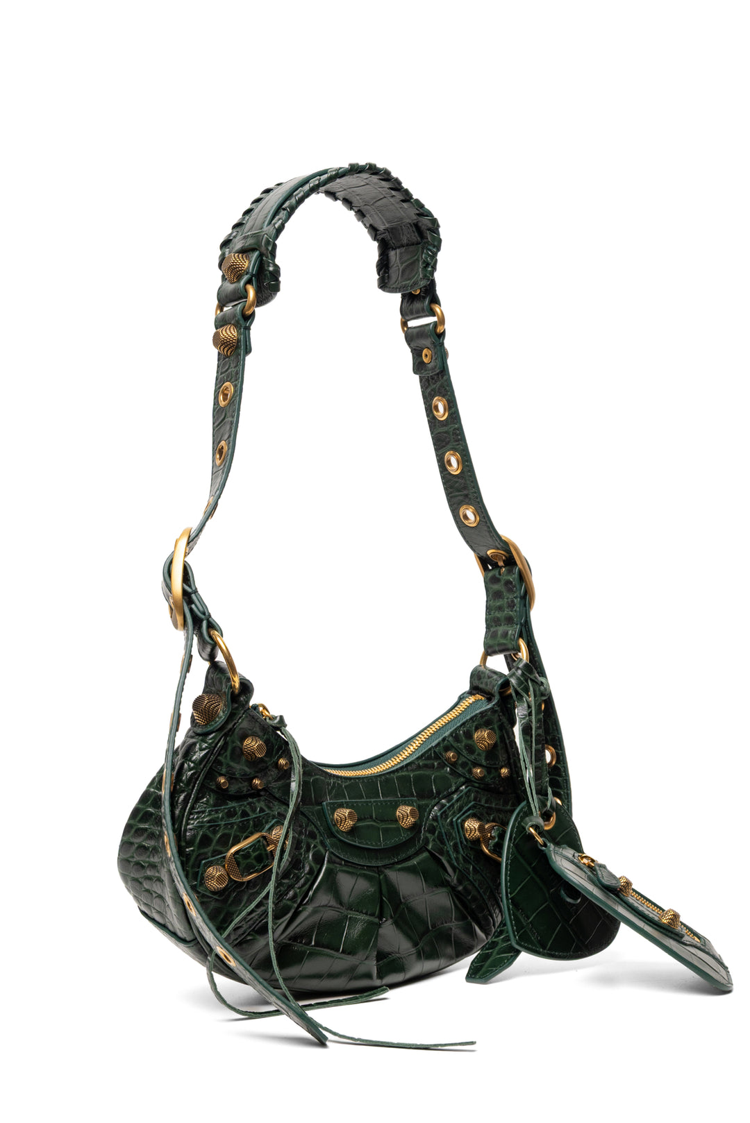 Balenciaga Forest Green Crocodile Embossed Calfskin Le Cagole XS Shoulder Bag