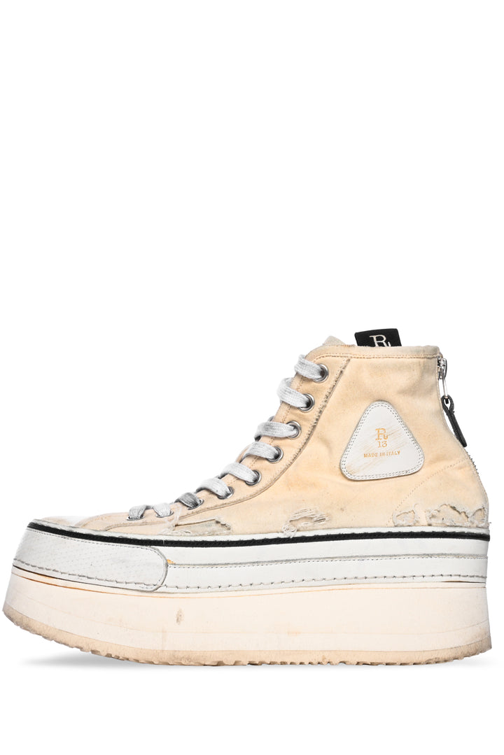 R13 Size 10 Courtney Platform High Top Distressed Sneaker