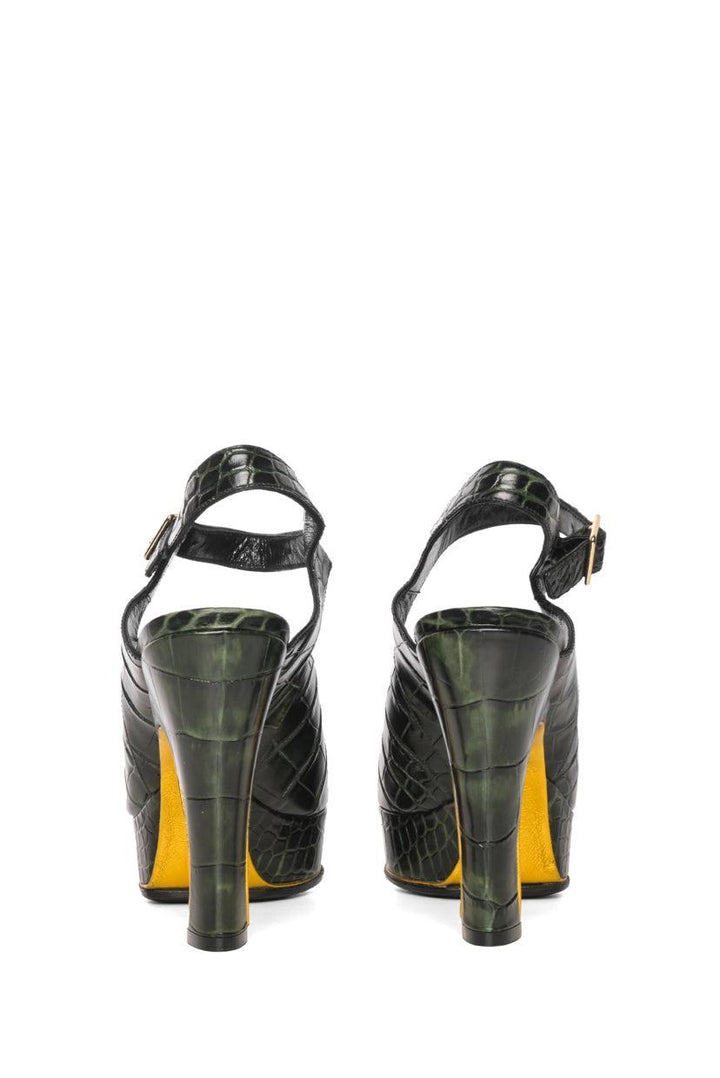 Dries Van Noten Size 40 Croc Embossed Leather Peep Toe Sandals