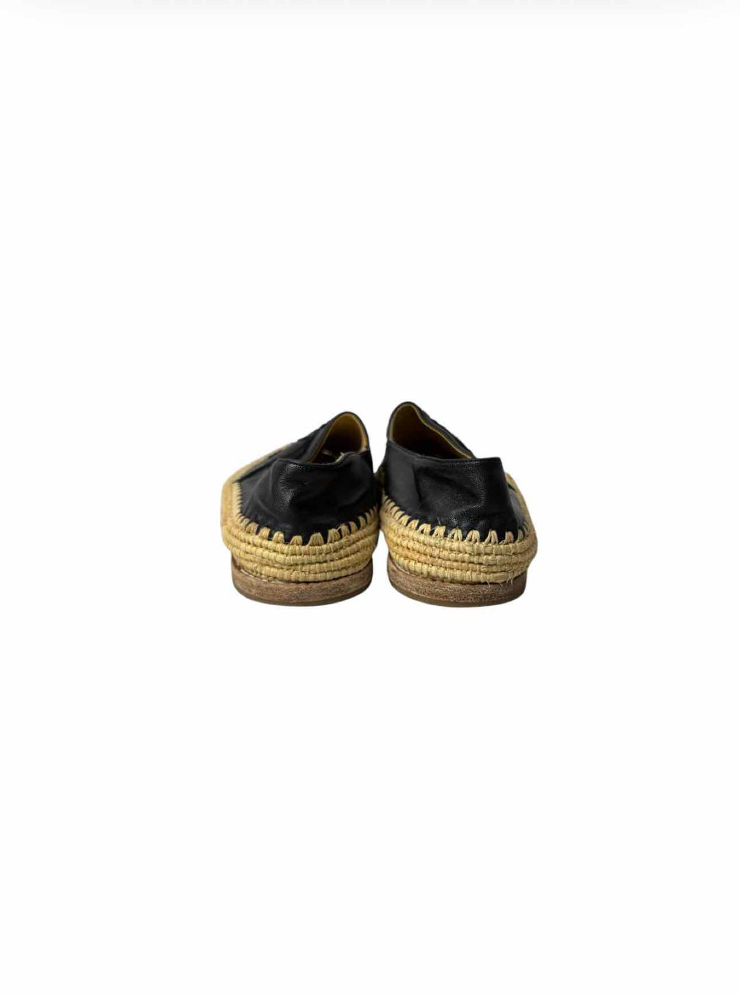 Chanel Size 38 Black Leather CC Logo Espadrille Flats