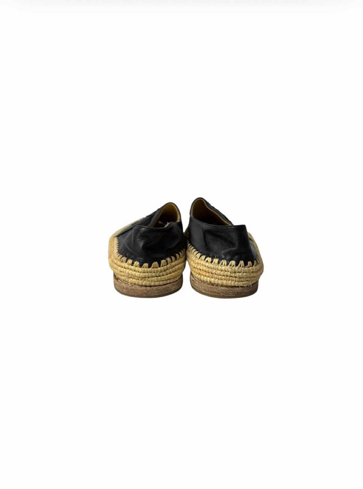 Chanel Size 38 Black Leather CC Logo Espadrille Flats