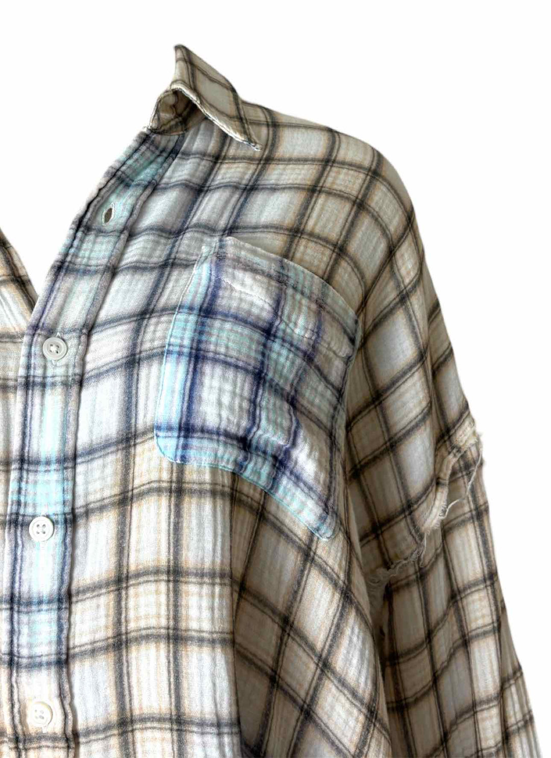 R13 Size XS Plaid Frayed Cotton Blouse