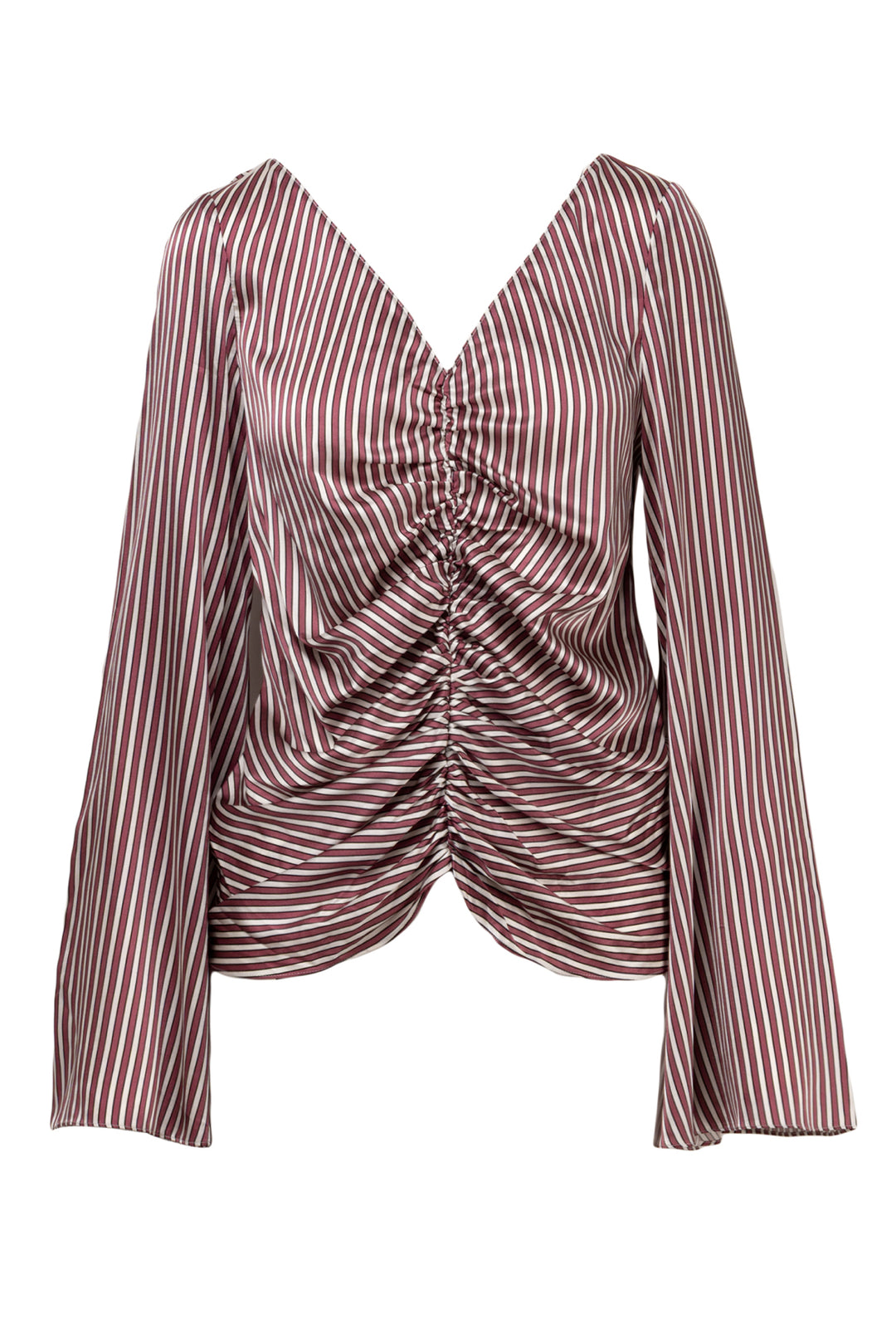 Caroline Constas Size S Ruched Silk Striped Long Sleeve Tops
