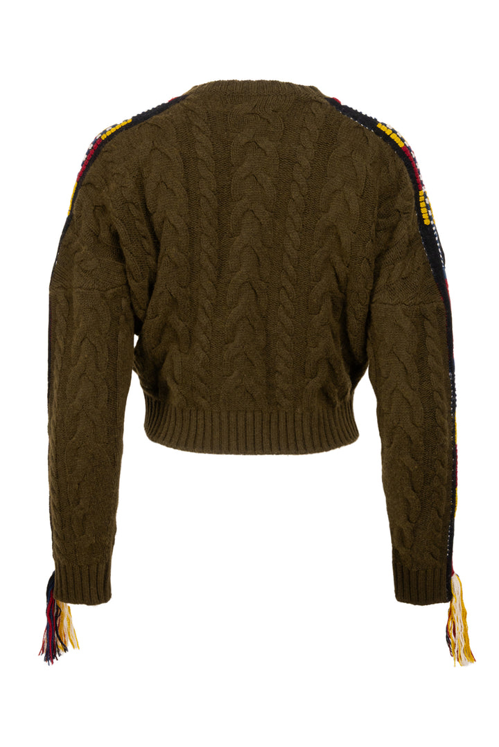 Etro Size 38 Palm Springs Cropped Embroidered Cable-knit Sweater