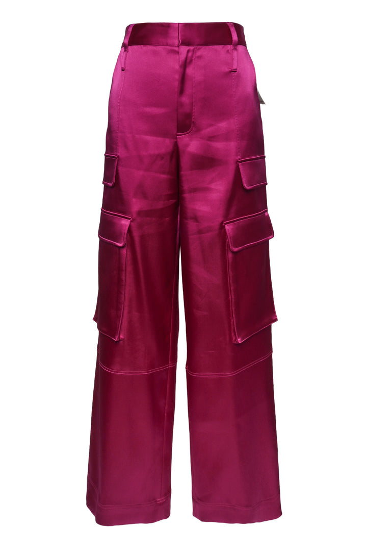Frame Size 6 High-Rise Wide-Leg Satin Cargo Pants