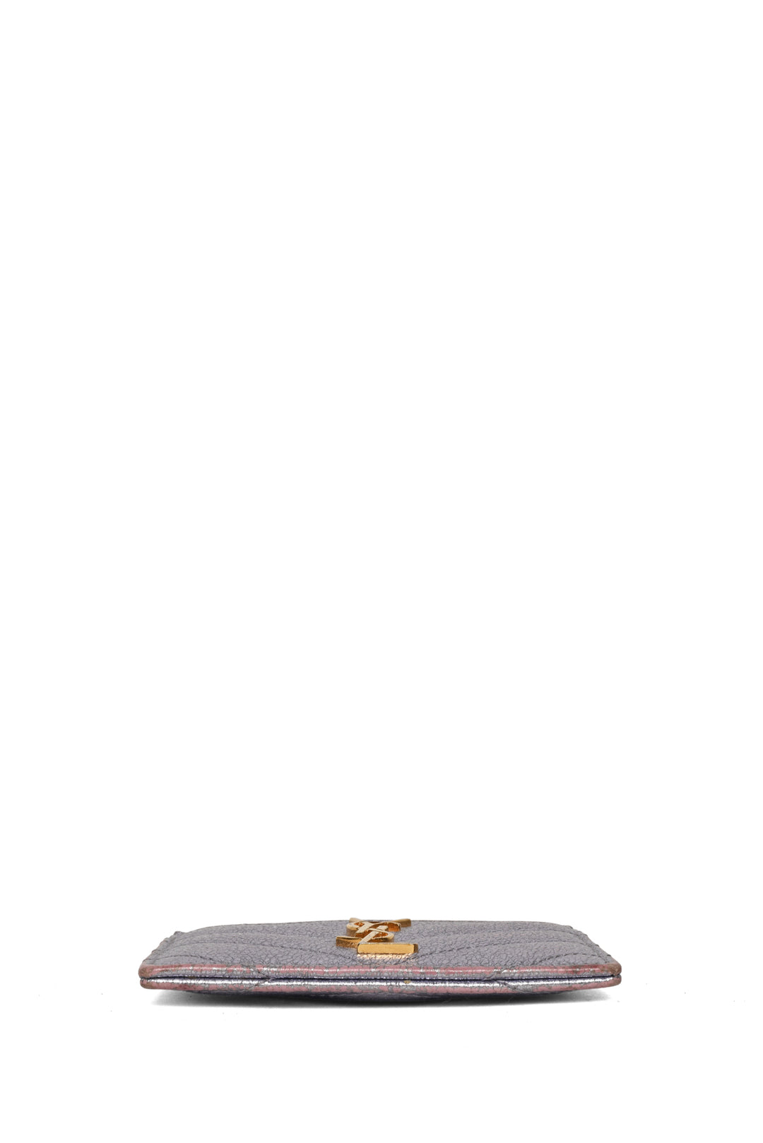 Saint Laurent 2016 Metallic Crackled Matelasse Chevron Monogram Card Holder