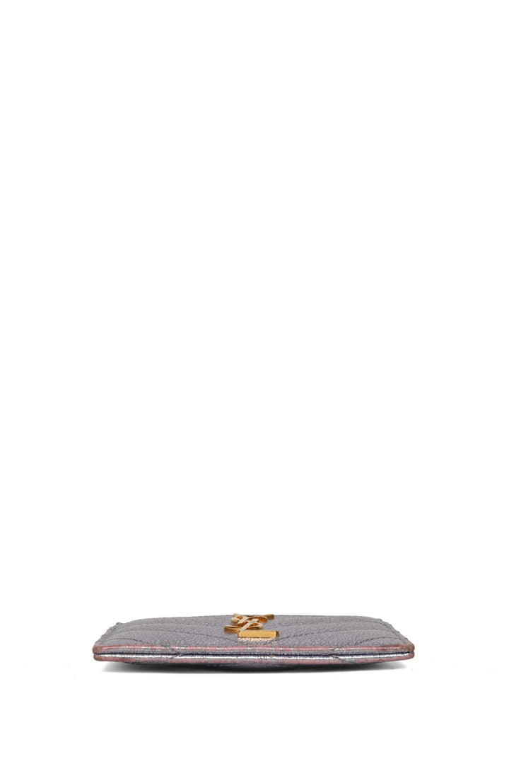 Saint Laurent 2016 Metallic Crackled Matelasse Chevron Monogram Card Holder