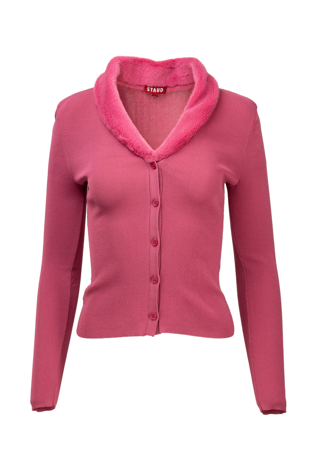 Staud Size M Faux Fur Trim Cardigan