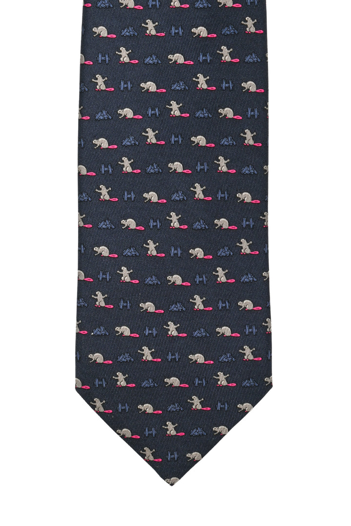 Hermes Size OS Men's Beaver Castor Constructor Silk Tie
