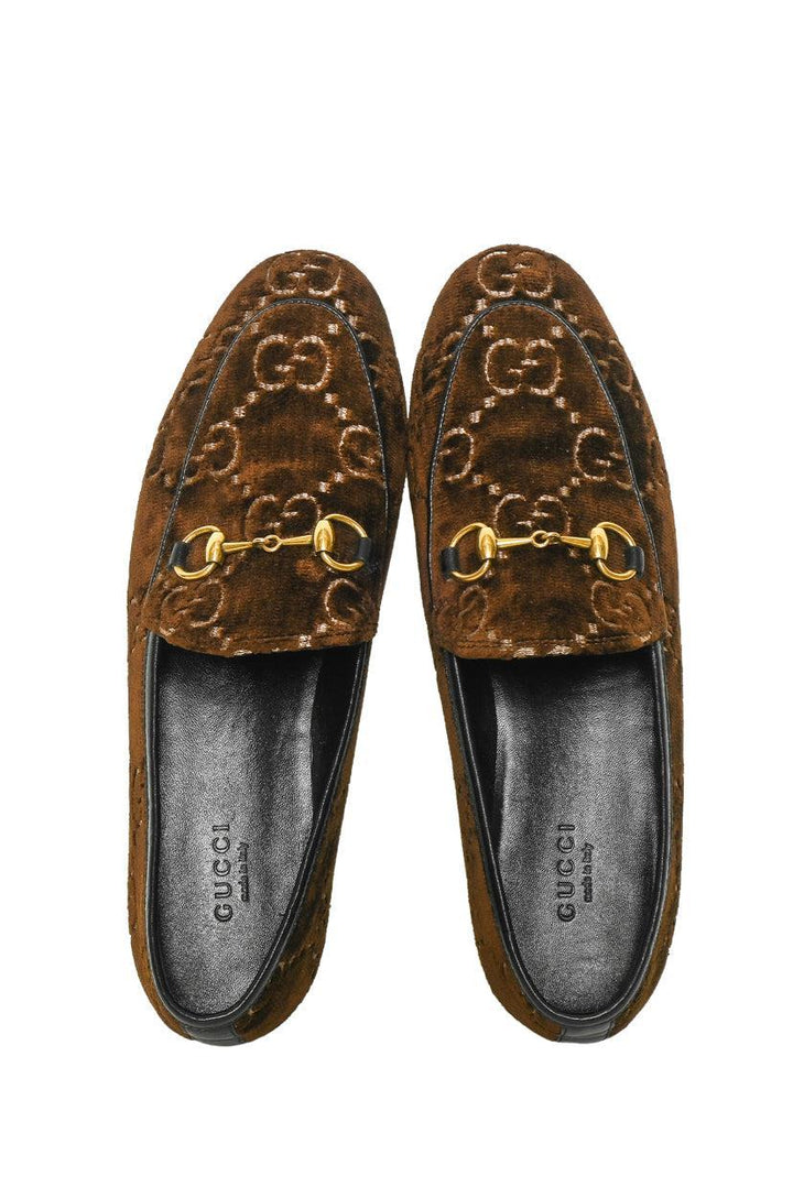 Gucci Size 37 GG Monogram Velvet Horsebit Jordaan Loafers
