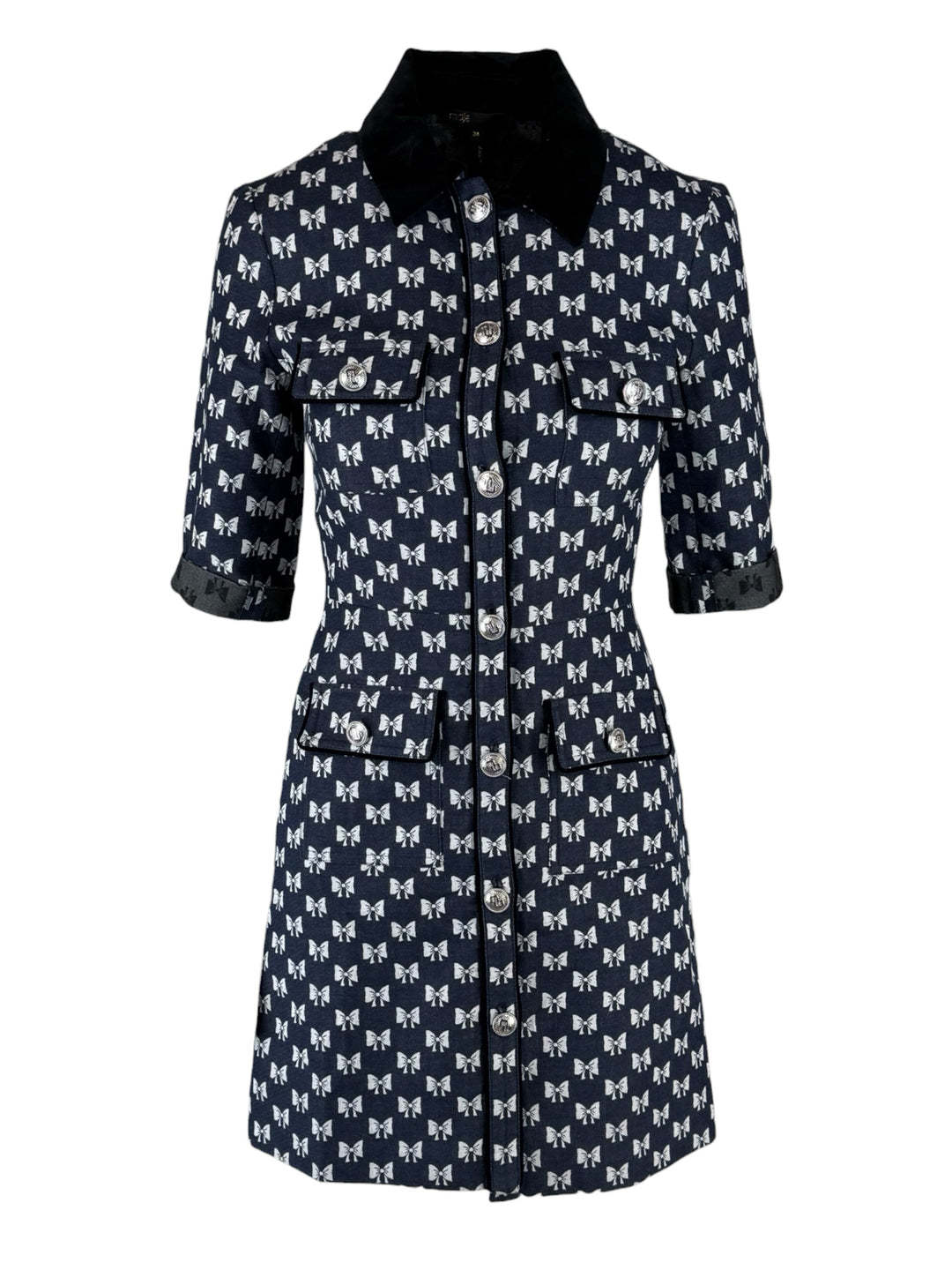 maje Size 34 Renatila Bow-Print Mini Dress