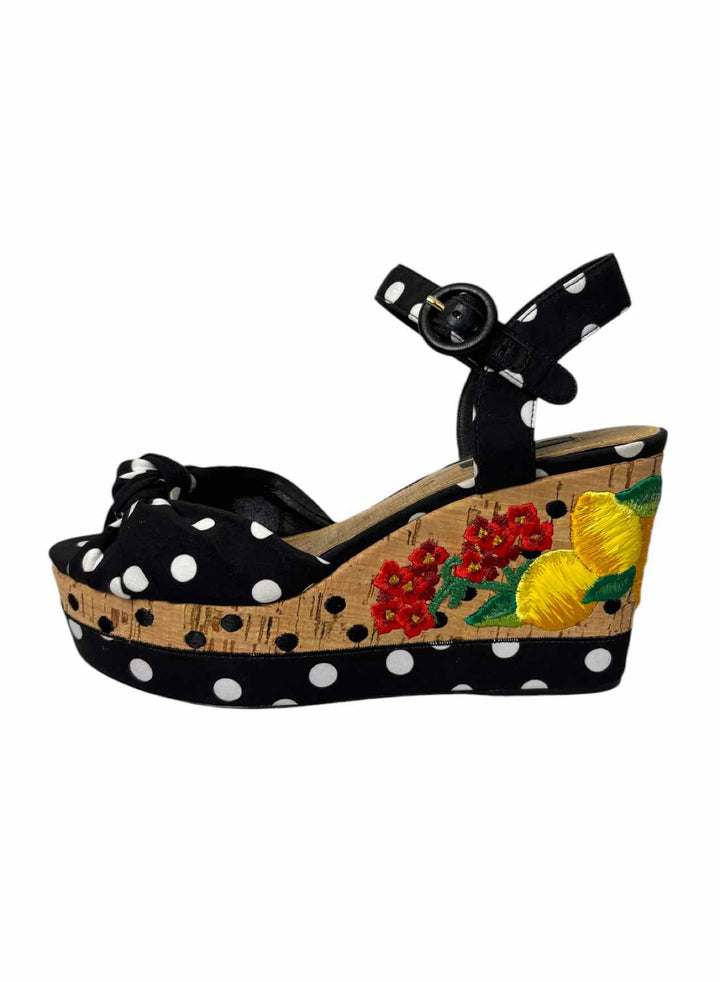Dolce & Gabbana Size 38.5  Embroidered Cork Wedges