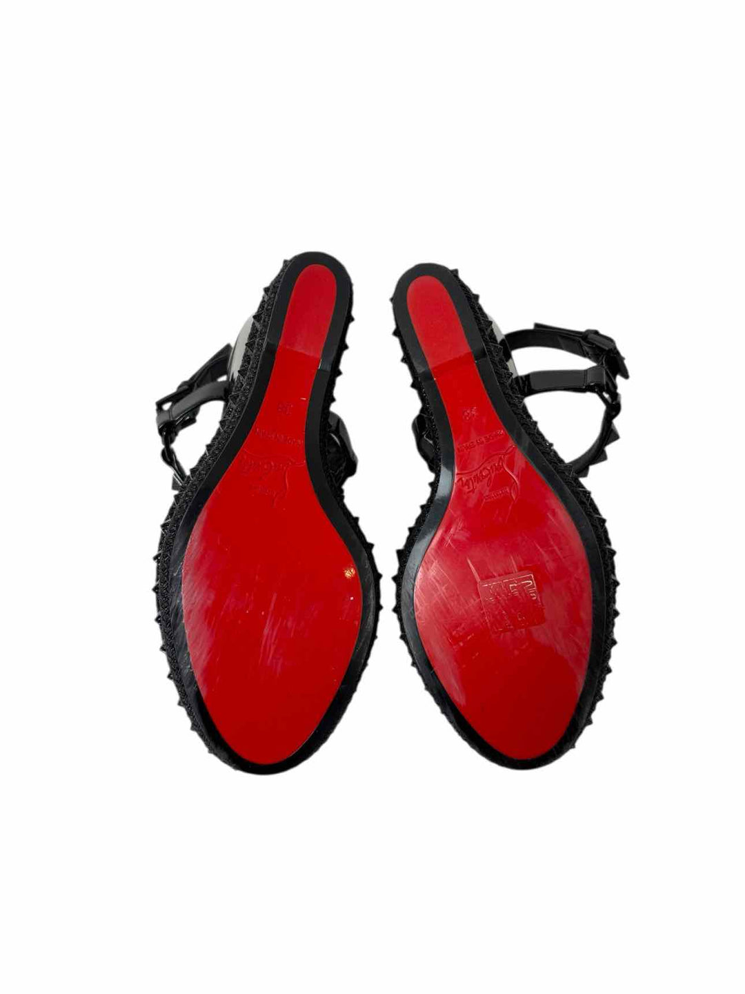 Christian Louboutin Size 38 Pyraclou Patent Leather Stud Espadrilles Wedges
