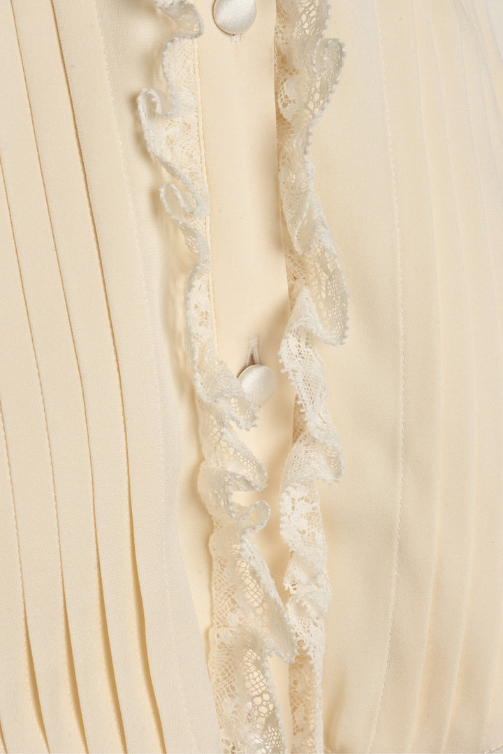Dolce & Gabbana Size 6 Lace Trim Ruffled Sheer Blouse