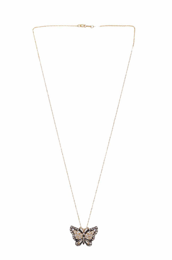 Diamond Encrusted 10kt Gold Butterfly Necklace