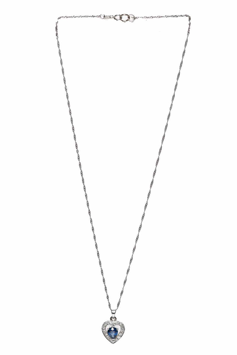 18K White Gold, Sapphire & Diamond Heart Necklace