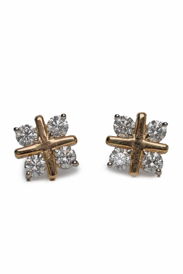 18K Yellow & 19K White Gold Diamond Cluster Earrings