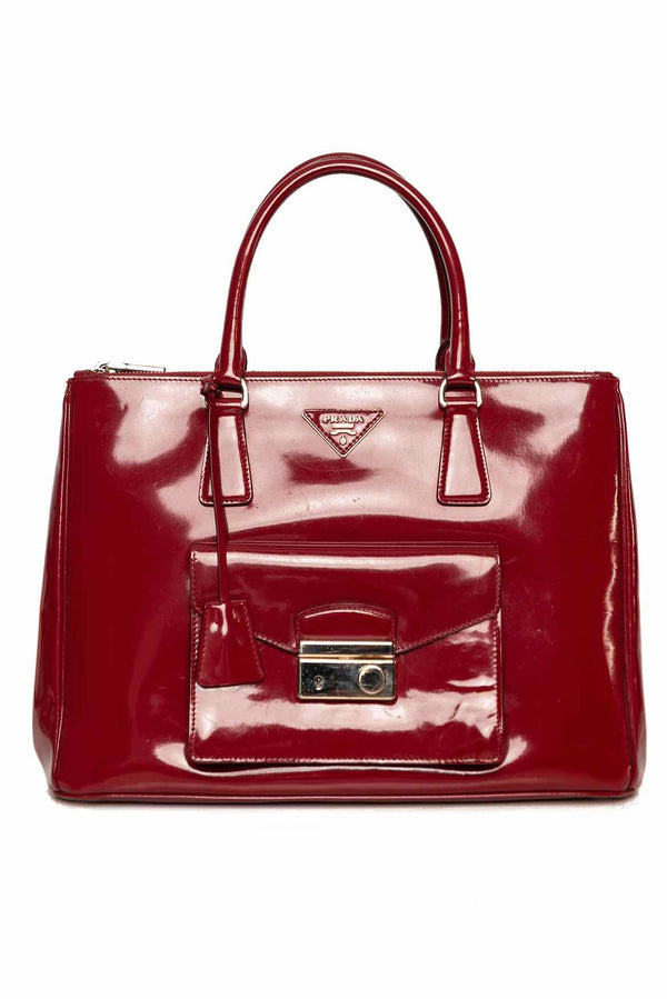 Prada Patent Leather Front Pocket Double Zip Lux Tote