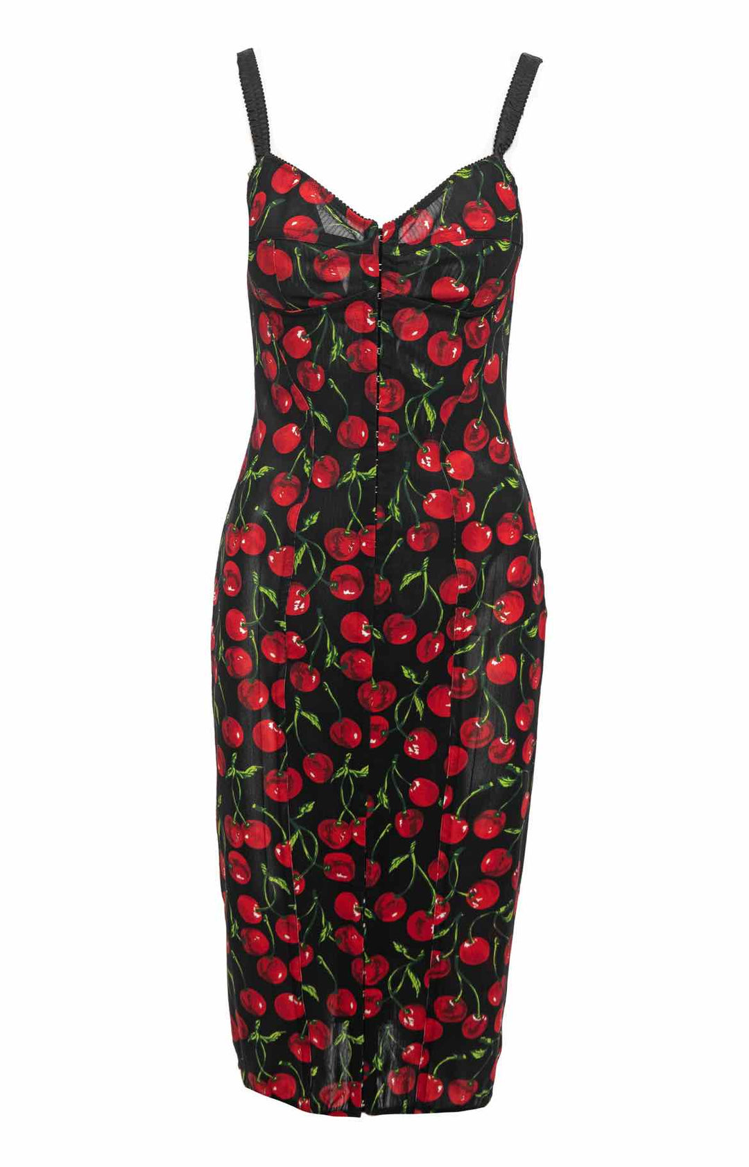 Dolce & Gabbana Size 42 Cherry Print Bustier Midi Dress