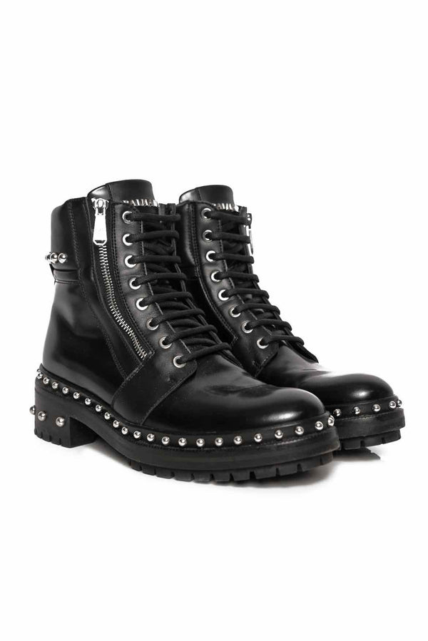 Balmain Leather Studded Accents Combat Boots Size 38
