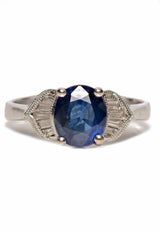18K White Gold, Sapphire & Diamond Size 5.75 Ring
