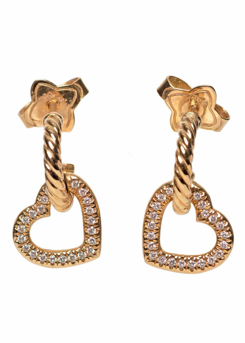 David Yurman 18K Gold & Diamond Heart Drop Earrings