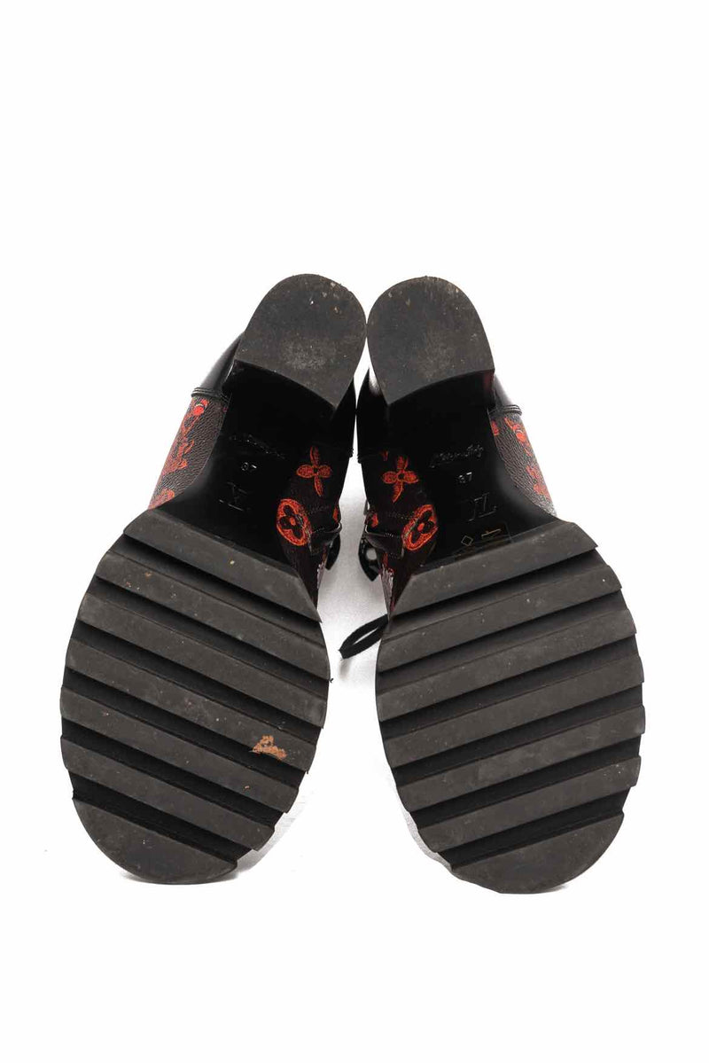 LOUIS VUITTON Patent Calfskin Catogram Star Trail Ankle Boots Black Marron  39 | FASHIONPHILE