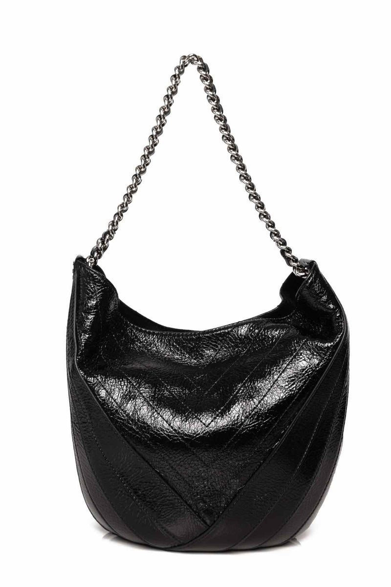 Black Crumpled Patent Droplet Hobo Silver Hardware, 2018