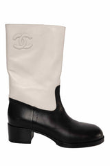 Chanel Size 38.5 Calfskin Quilted CC Logo Boots