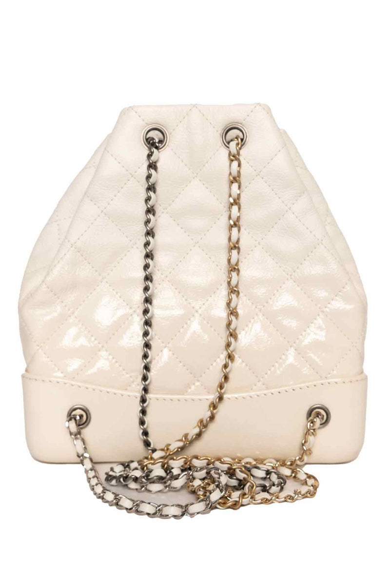 CHANEL Aged Calfskin Quilted Small Gabrielle Backpack White 381950